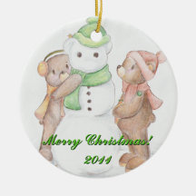 Teddy Bears and Snowman Ornament
