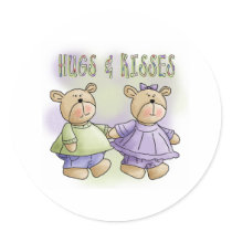 Teddy Bears Hugs and Kisses Round Sticker