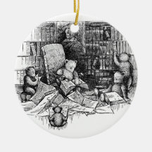 Teddy Bears Reading in the Library Ornament