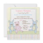 Teddy &amp; Bunny Triplets Baby Shower Invitation