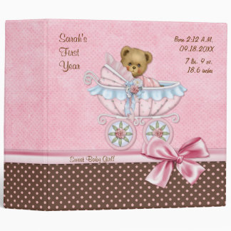 teddy binder polka carriage dots vinyl baby bear binders