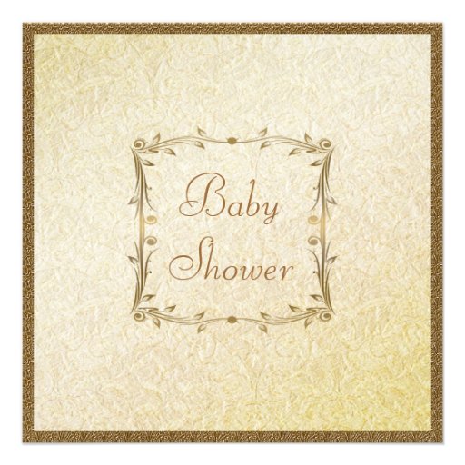 Teddy & Crib Vintage Brown & Gold Baby Shower Custom Invitations