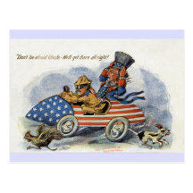 Teddy Roosevelt & Uncle Sam in Patriotic Auto Post Cards
