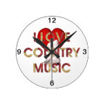 TEE I Love Country Music Round Clocks