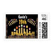 TEEN 19th Birthday Party - GOLD Candles Postage Stamp