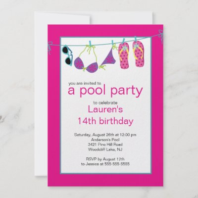 Teen Pool Party Invitation Flip Flops Clothesline by celebrateitinvites