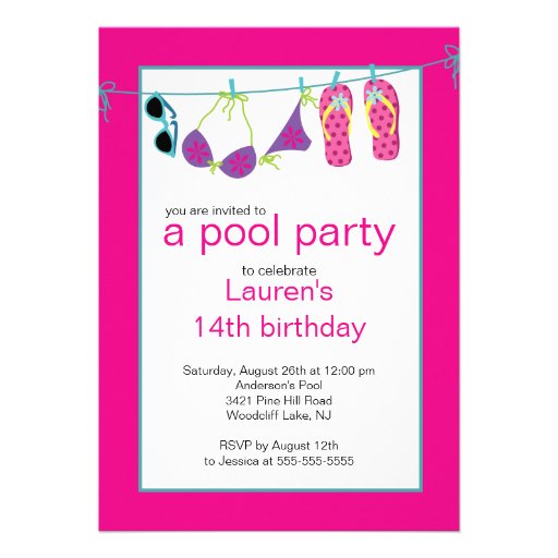 Teen Pool Party Invitation Flip Flops Clothesline