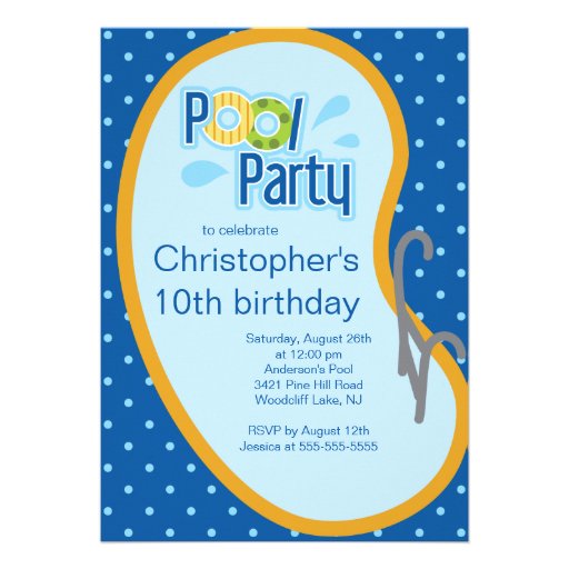 Teen Swimming Pool Party Invitation Blue