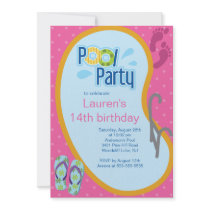 Teen Swimming Pool Party Invitation Flip Flops