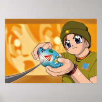 Teen with Game Controller Poster