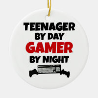Teenager by Day Gamer by Night Double-Sided Ceramic Round Christmas Ornament