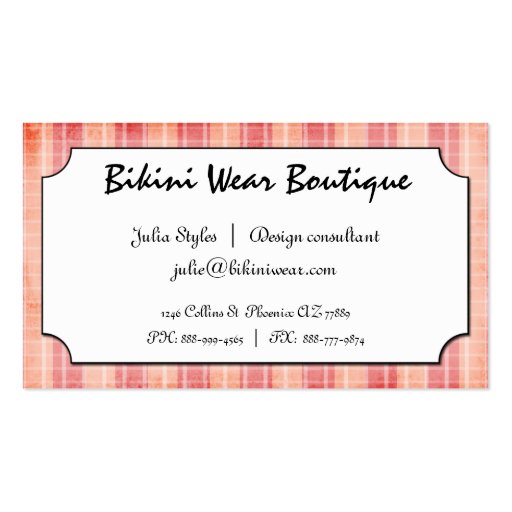 Teeny Weenie Pink Bikini Plaid  Business Card (back side)
