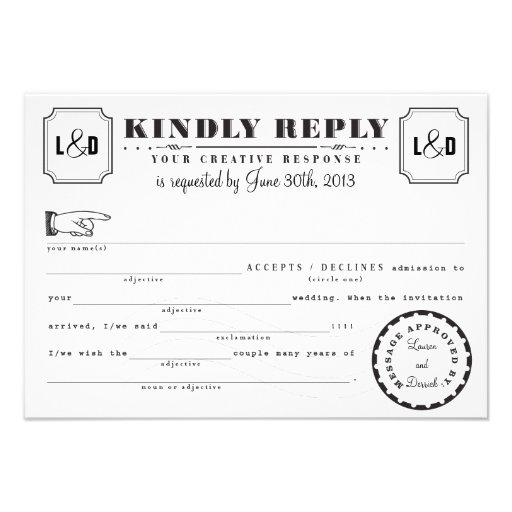 Telegram Mad Libs Response Card Black and White