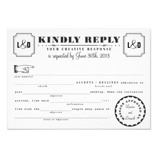 Telegram Mad Libs Response Card Black and White