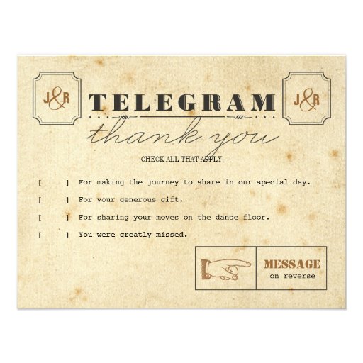 Telegram Thank You Note Card Personalized Invite