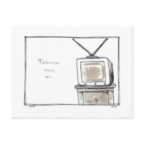 Television scares me old tv fun original art postcards