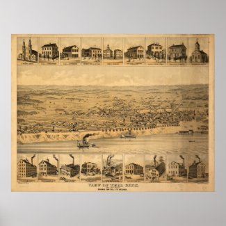 Tell City Indiana 1870s Antique Panoramic Map print