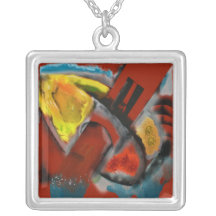 Tempest - Digital Abstract with Red Background Necklaces