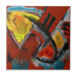 Tempest - Digital Abstract with Red Background Ceramic Tiles