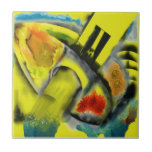 Tempest - Digital Abstract with Yellow Background Ceramic Tiles