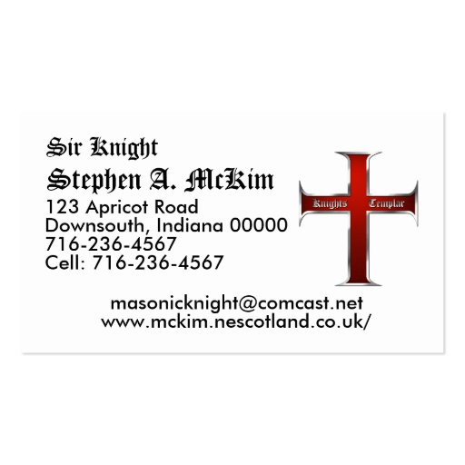 Templar Cross Business Card (front side)