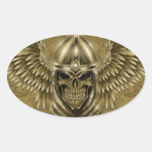 Templar Knight Gothic Medieval Skull with Wings Oval Sticker