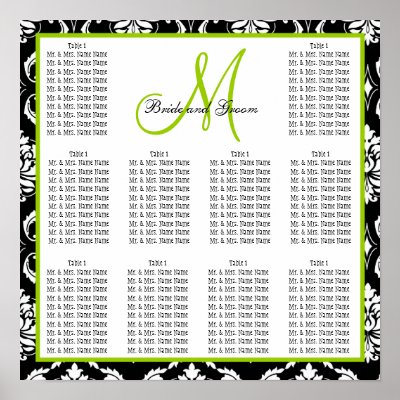 Template Wedding Seating Chart Damask Green Poster by monogramgallery