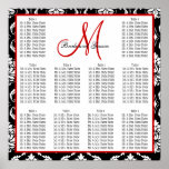 Template Wedding Seating Chart Damask Red posters