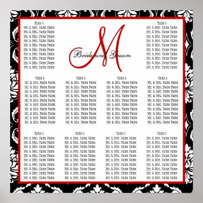 Template Wedding Seating Chart Damask Red Posters