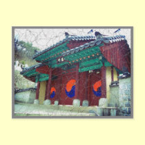 Temple doors with Ying Yang South Korea postcards