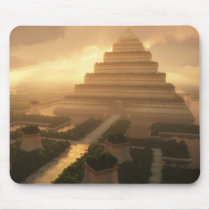 pyramid, gold, ancient, trees, clouds, desktop wallpaper, Mouse pad with custom graphic design