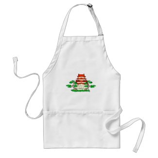 Temple With Two Bonsai Graphic image Aprons