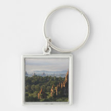 Temples at sunrise, Bagan, Myanmar Key Chains