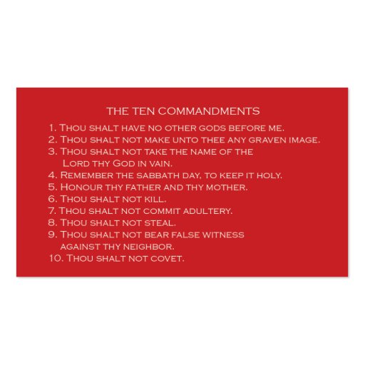 Ten Commandments card with customizable back Business Card Template (front side)