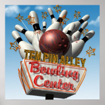 Ten Pin Alley Bowling Retro Neon Sign Posters