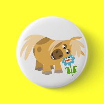 Tender Cartoon Pony and Flower Button Badge by Lioness_Graphics Tender Cartoon Pony and Flower Button Badge