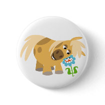 Tender Cartoon Pony and Flower Button Badge by Lioness_Graphics Tender Cartoon Pony and Flower Button Badge