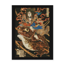 Tenjiku Tokubei riding a giant toad, 歌川 国芳 Post Card