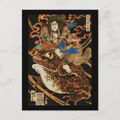 Tenjiku Tokubei riding a giant toad, 歌川 国芳 Post Card