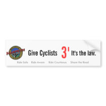 Tennessee 3' Law Bumper Sticker bumper stickers by HarpethBikeClub Tennessee 3' Law Bumper Sticker bumper stickers