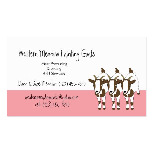 Tennessee Fainting Stiff Leg Goats Business Card (front side)