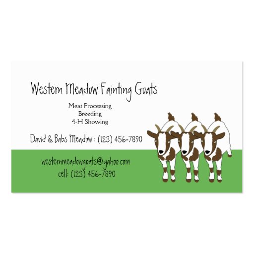 Tennessee Fainting Stiff Leg Goats Business Card (front side)