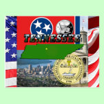 Tennessee Map, Flag, State Seal and Pictures postcards