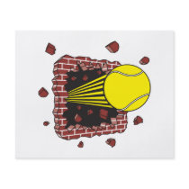 tennis ball breaking through brick wall flyer design