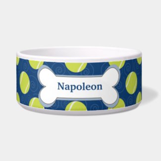 Tennis Ball Customized Dog Food Bowl - Navy Blue zazzle_petbowl