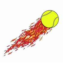 tennis ball on fire flames photo sculpture