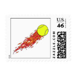 tennis ball on fire flames stamp