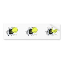 tennis ball ripping through bumper stickers