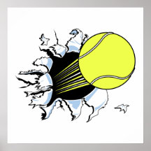 tennis ball ripping through posters