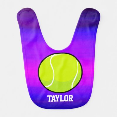 Tennis Ball; Vibrant Violet Blue and Magenta Baby Bibs